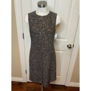 St. John Gray Tweed Sleeveless Gold Sequin Shift Dress , Size 4